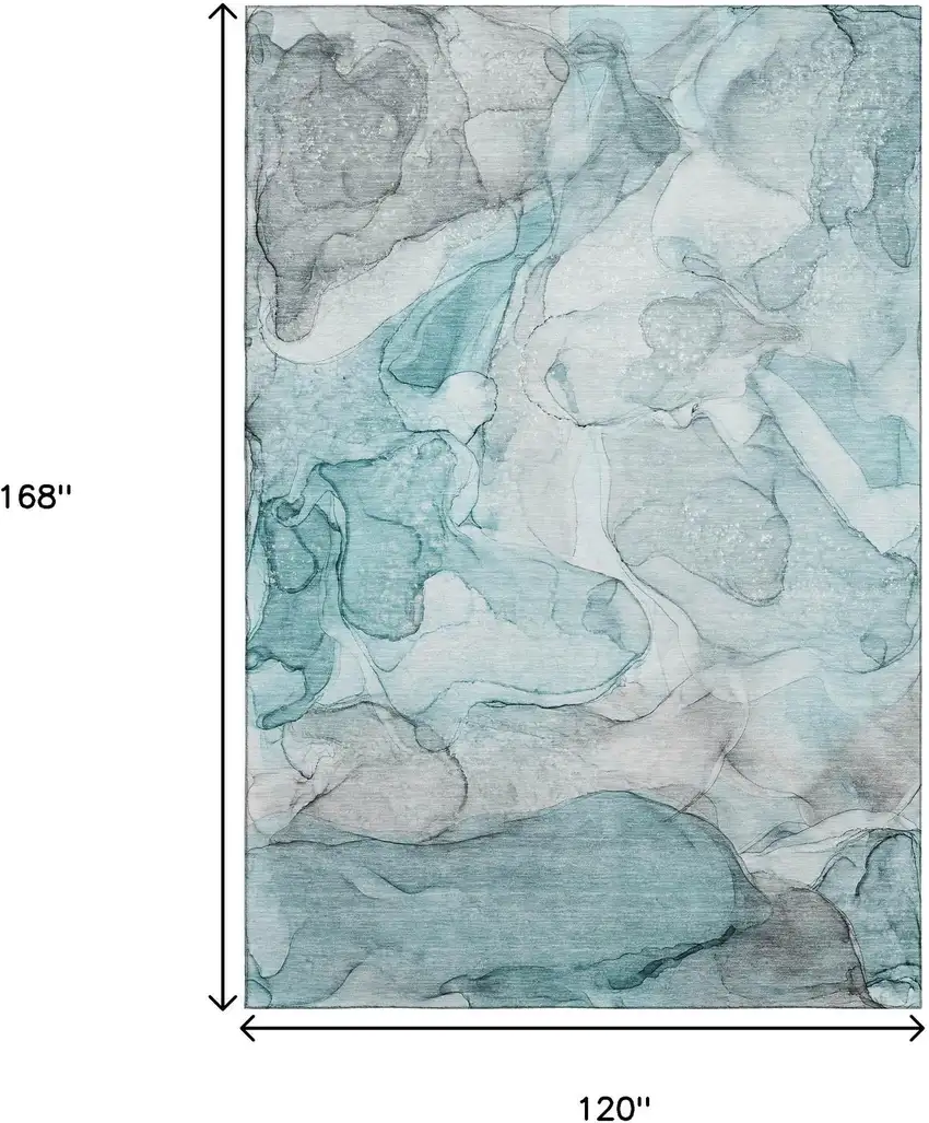 Teal And Ivory Abstract Washable Area Rug With UV Protection Photo 3