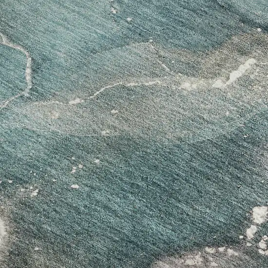 Teal And Ivory Abstract Washable Area Rug With UV Protection Photo 5