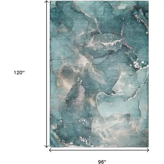Teal And Ivory Abstract Washable Area Rug With UV Protection Photo 7