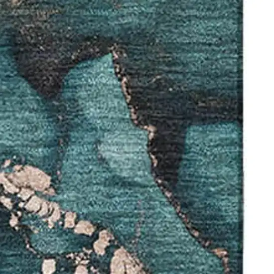 Teal And Ivory Abstract Washable Area Rug With UV Protection Photo 3