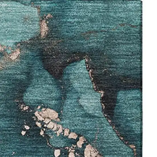 Teal And Ivory Abstract Washable Area Rug With UV Protection Photo 4