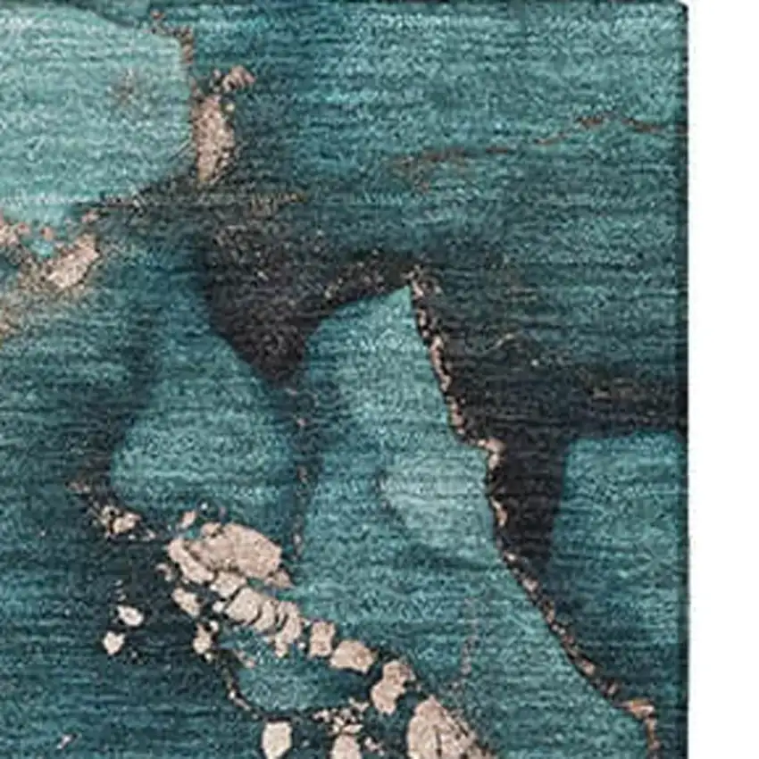 Teal And Ivory Abstract Washable Area Rug With UV Protection Photo 4