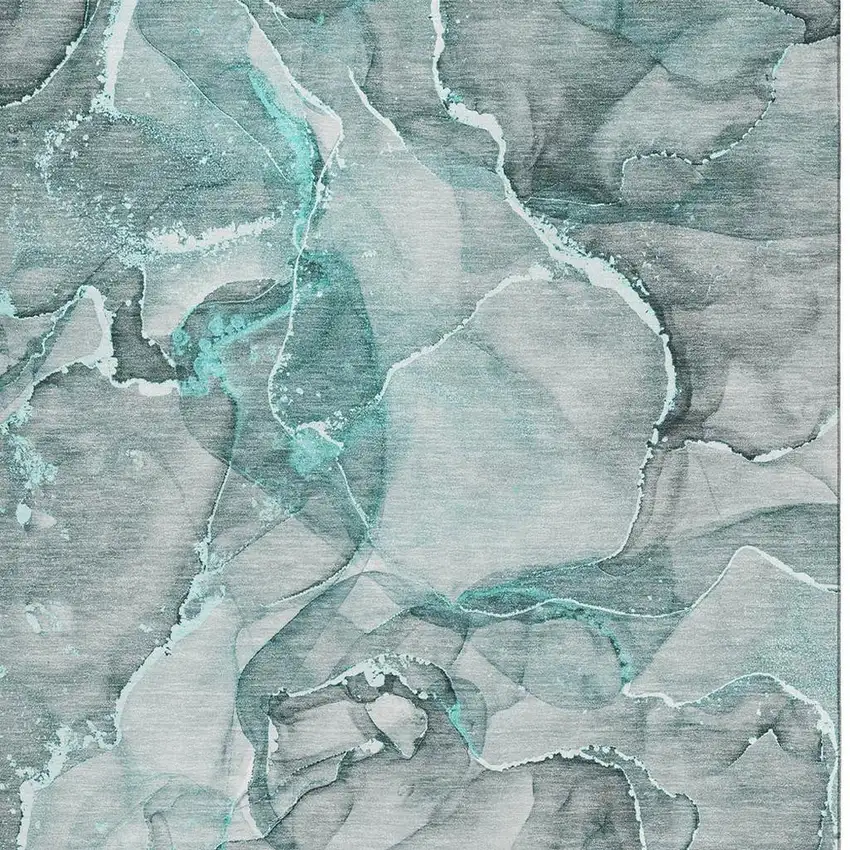 Teal And Ivory Abstract Washable Area Rug With UV Protection Photo 3