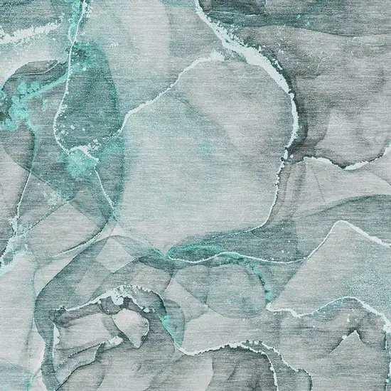 Teal And Ivory Abstract Washable Area Rug With UV Protection Photo 3