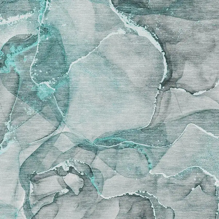 Teal And Ivory Abstract Washable Area Rug With UV Protection Photo 3