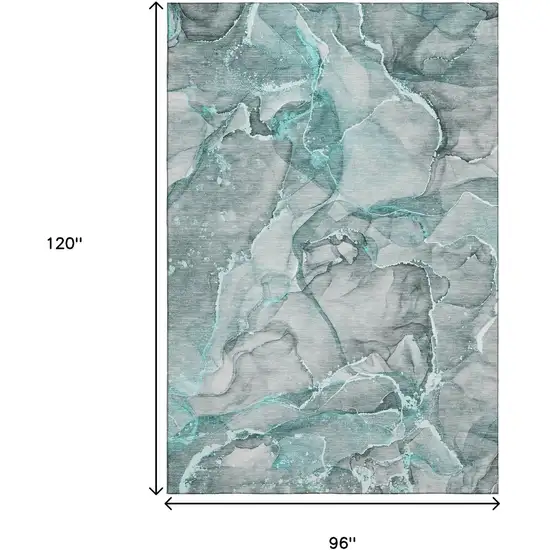 Teal And Ivory Abstract Washable Area Rug With UV Protection Photo 3