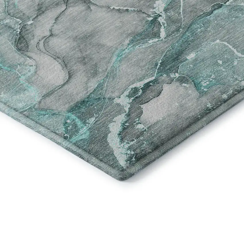 Teal And Ivory Abstract Washable Area Rug With UV Protection Photo 8