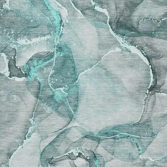 Teal And Ivory Abstract Washable Area Rug With UV Protection Photo 3