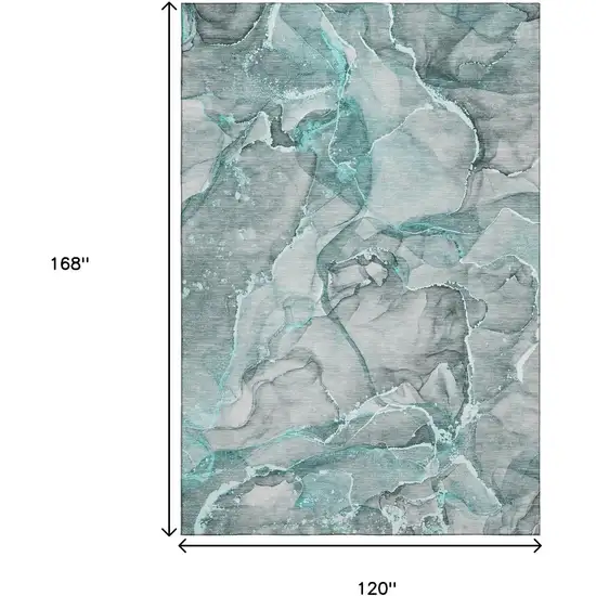 Teal And Ivory Abstract Washable Area Rug With UV Protection Photo 3