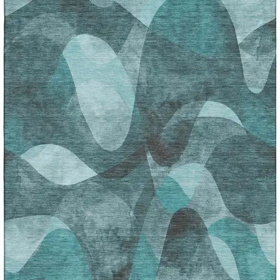Teal And Ivory Abstract Washable Area Rug With UV Protection Photo 3