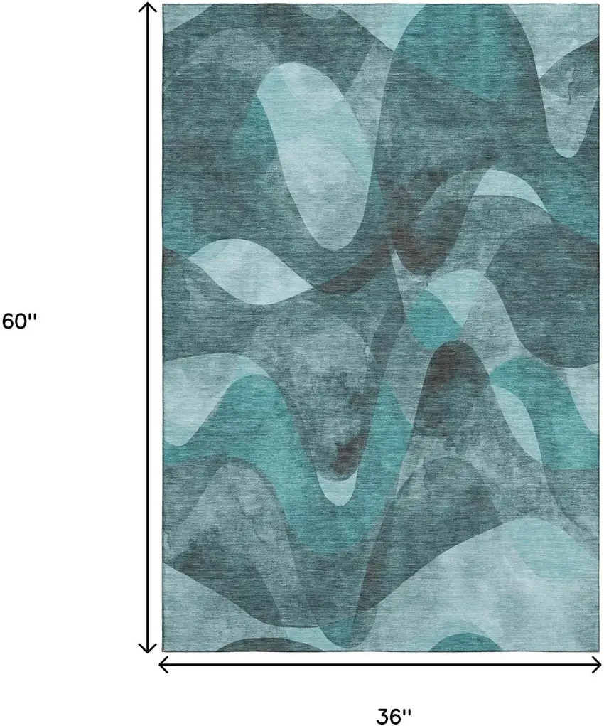 Teal And Ivory Abstract Washable Area Rug With UV Protection Photo 6