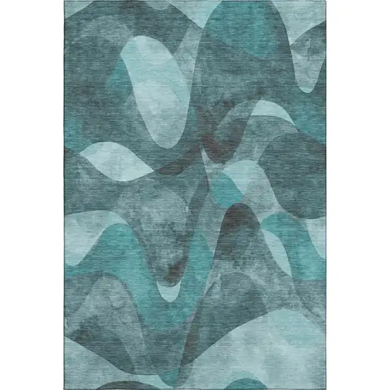 Teal And Ivory Abstract Washable Area Rug With UV Protection Photo 1