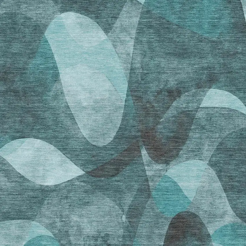 Teal And Ivory Abstract Washable Area Rug With UV Protection Photo 3