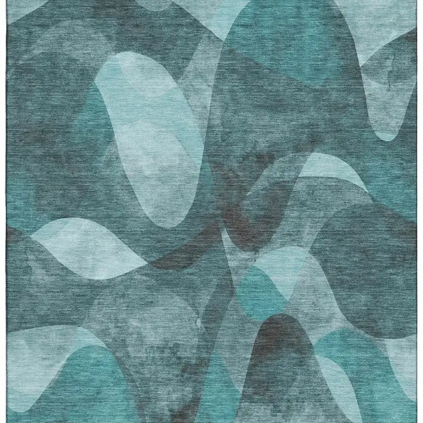 Teal And Ivory Abstract Washable Area Rug With UV Protection Photo 3
