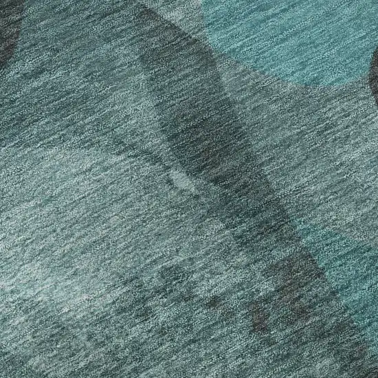 Teal And Ivory Abstract Washable Area Rug With UV Protection Photo 9