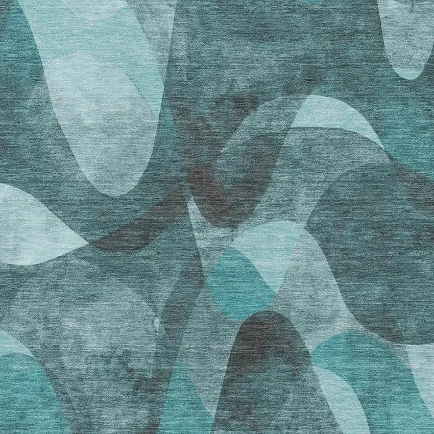 Teal And Ivory Abstract Washable Area Rug With UV Protection Photo 3