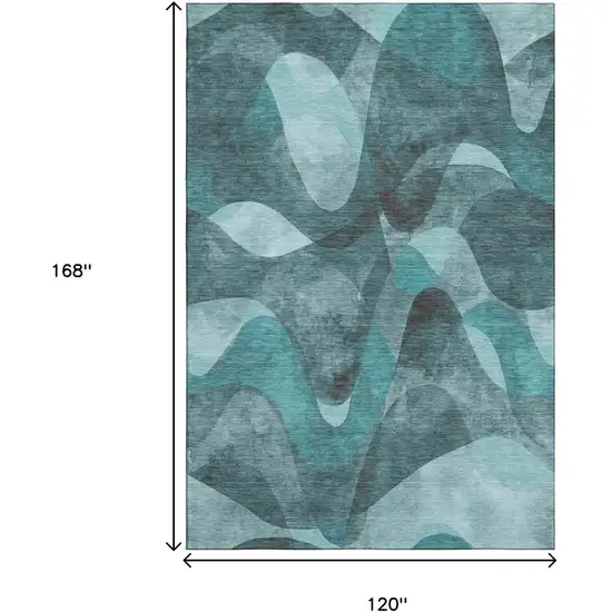 Teal And Ivory Abstract Washable Area Rug With UV Protection Photo 3