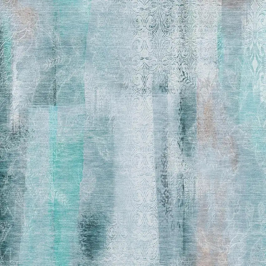 Teal And Ivory Abstract Washable Area Rug With UV Protection Photo 3