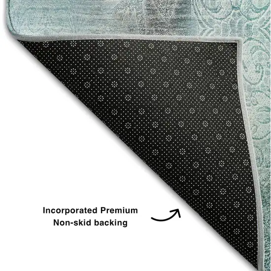 Teal And Ivory Abstract Washable Area Rug With UV Protection Photo 8