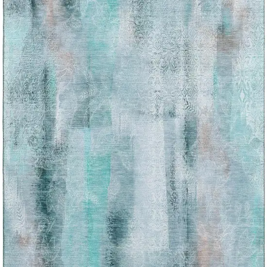 Teal And Ivory Abstract Washable Area Rug With UV Protection Photo 4