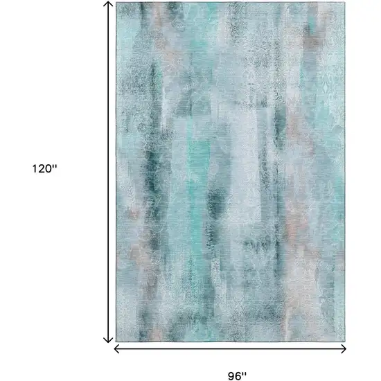 Teal And Ivory Abstract Washable Area Rug With UV Protection Photo 6