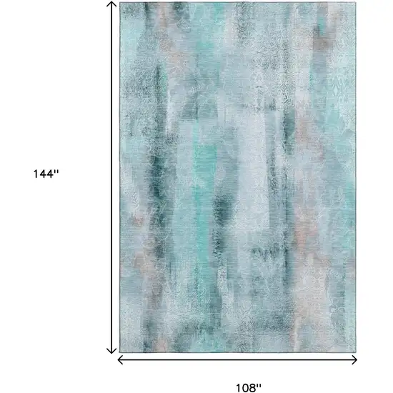 Teal And Ivory Abstract Washable Area Rug With UV Protection Photo 6