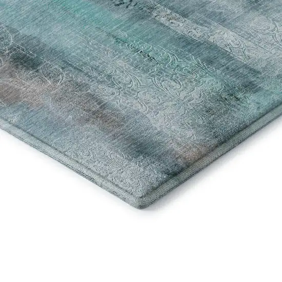 Teal And Ivory Abstract Washable Area Rug With UV Protection Photo 8