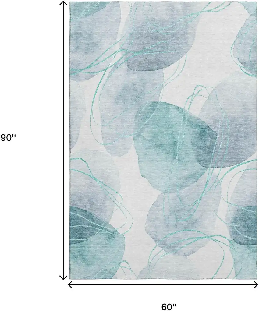 Teal And Ivory Abstract Washable Area Rug With UV Protection Photo 6