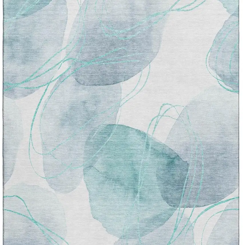 Teal And Ivory Abstract Washable Area Rug With UV Protection Photo 4