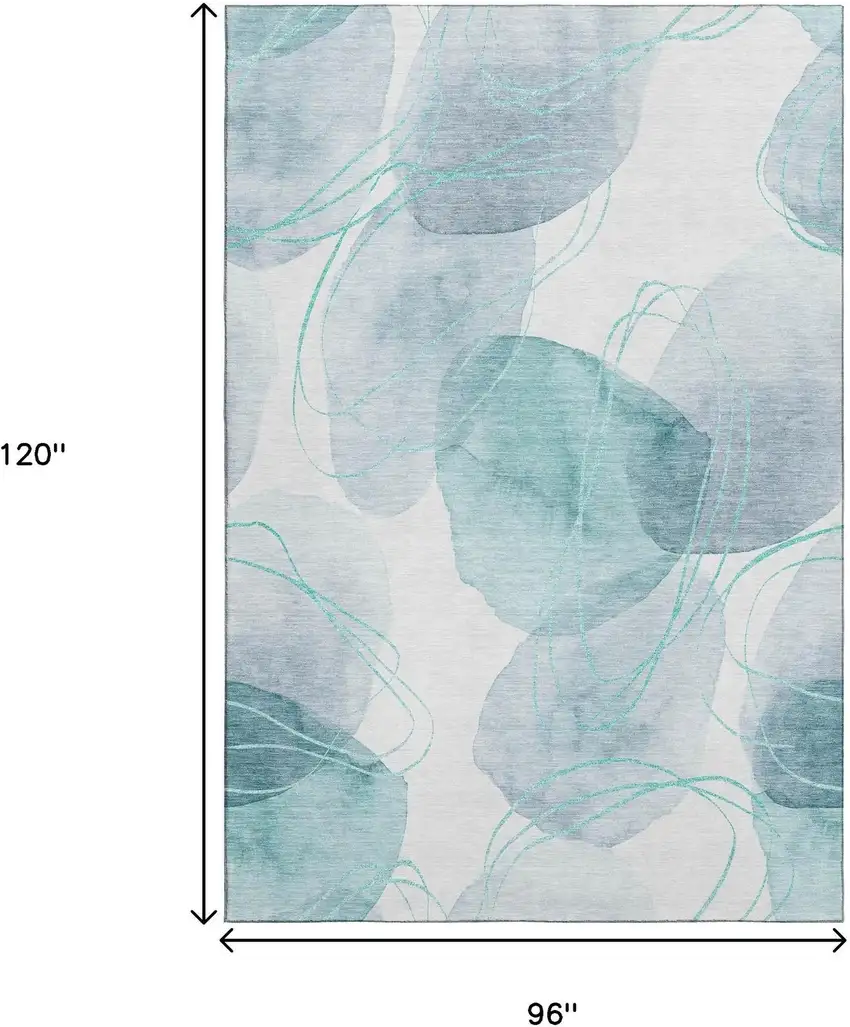 Teal And Ivory Abstract Washable Area Rug With UV Protection Photo 7