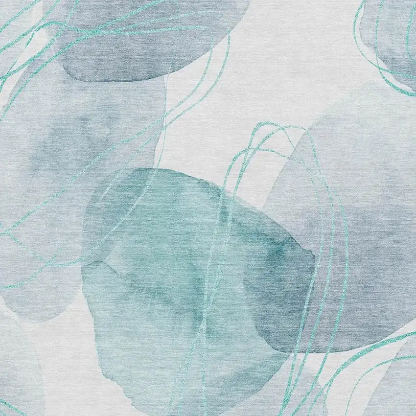 Teal And Ivory Abstract Washable Area Rug With UV Protection Photo 3