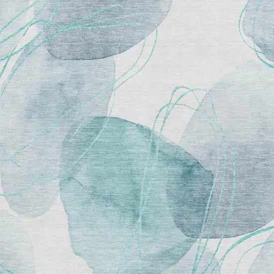 Teal And Ivory Abstract Washable Area Rug With UV Protection Photo 5