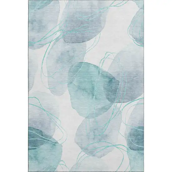 Teal And Ivory Abstract Washable Area Rug With UV Protection Photo 1