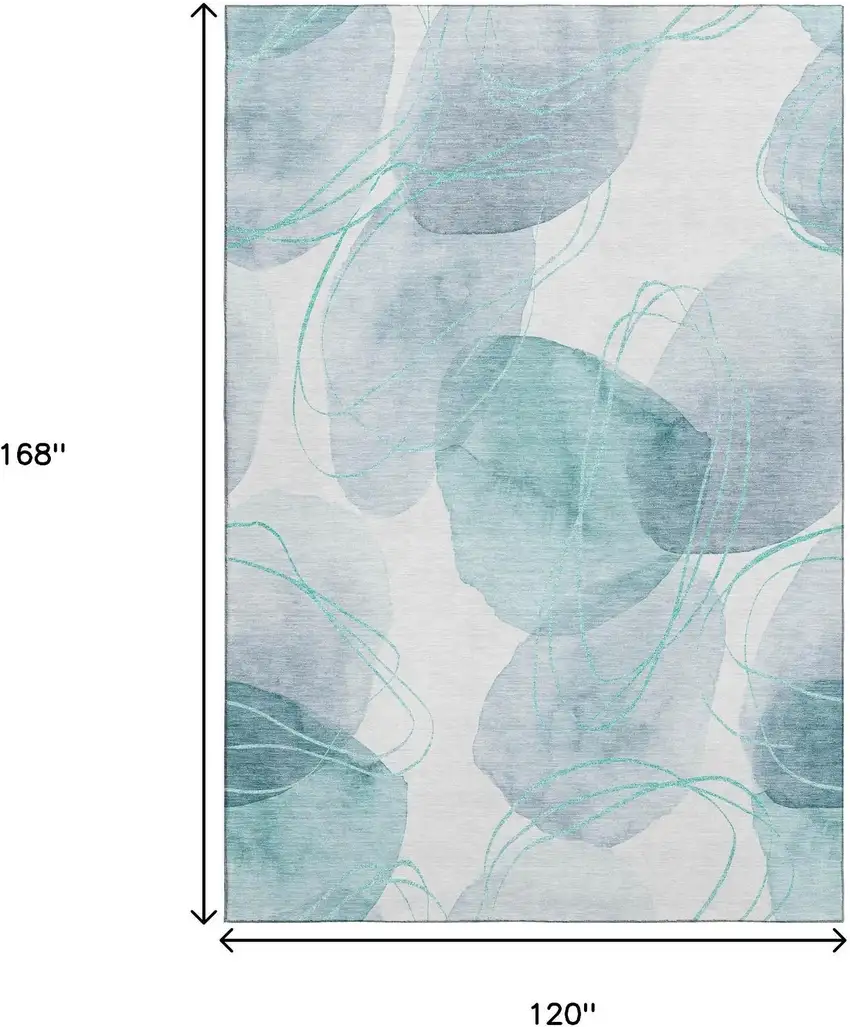 Teal And Ivory Abstract Washable Area Rug With UV Protection Photo 7