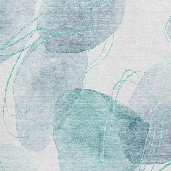 Teal And Ivory Abstract Washable Area Rug With UV Protection Photo 3