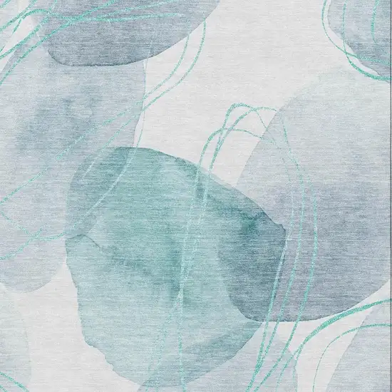 Teal And Ivory Abstract Washable Area Rug With UV Protection Photo 8