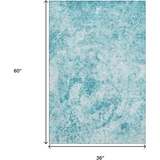 Teal And Ivory Abstract Washable Area Rug With UV Protection Photo 5