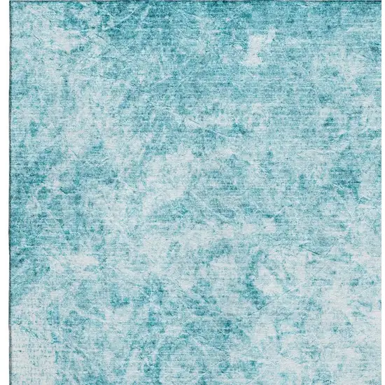 Teal And Ivory Abstract Washable Area Rug With UV Protection Photo 3