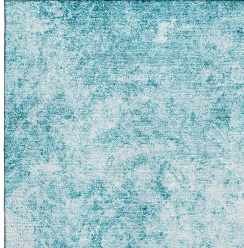 Teal And Ivory Abstract Washable Area Rug With UV Protection Photo 3