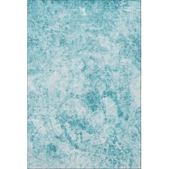Teal And Ivory Abstract Washable Area Rug With UV Protection Photo 4
