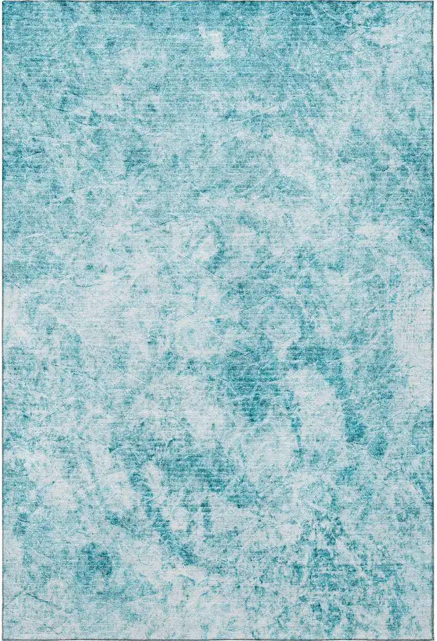 Teal And Ivory Abstract Washable Area Rug With UV Protection Photo 4