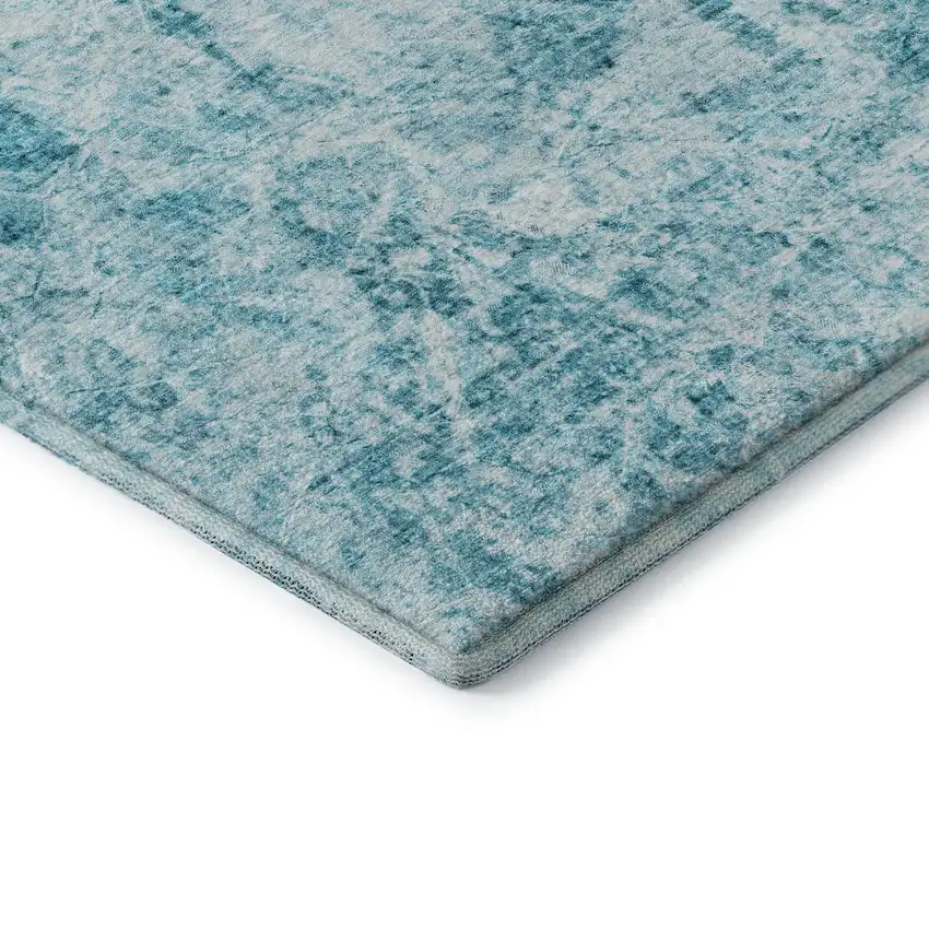 Teal And Ivory Abstract Washable Area Rug With UV Protection Photo 8