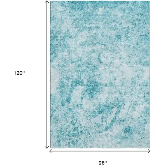 Teal And Ivory Abstract Washable Area Rug With UV Protection Photo 6