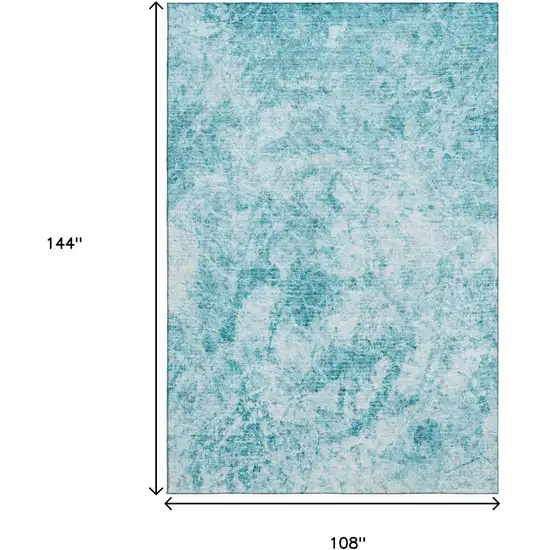 Teal And Ivory Abstract Washable Area Rug With UV Protection Photo 7
