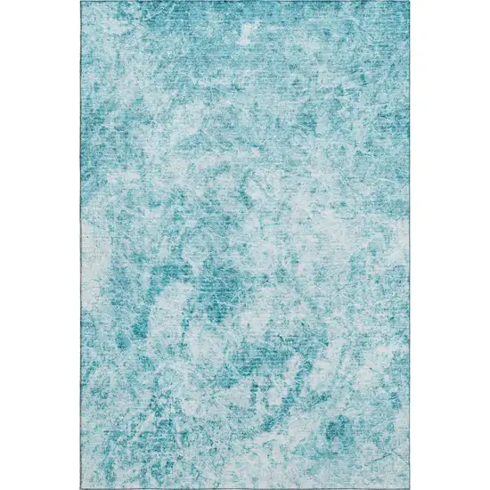 Teal And Ivory Abstract Washable Area Rug With UV Protection Photo 1
