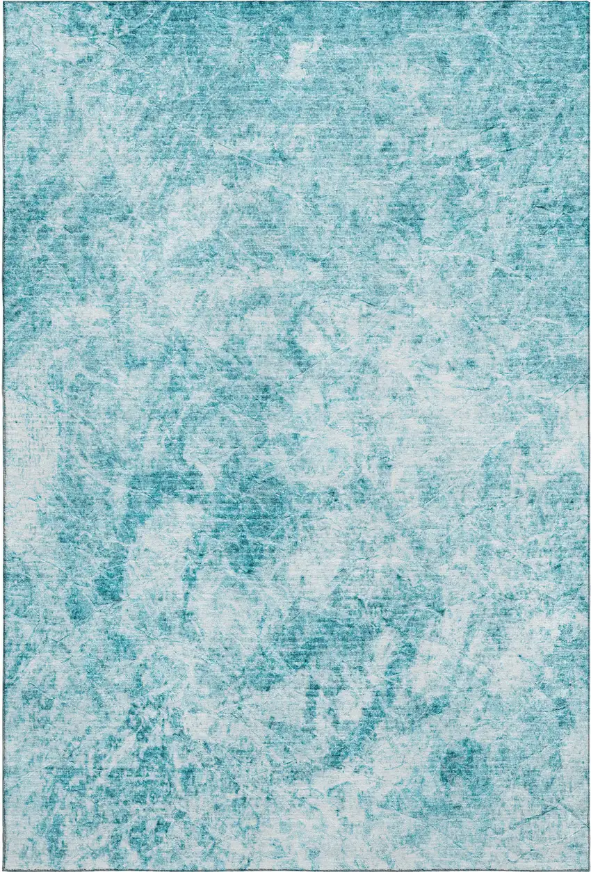 Teal And Ivory Abstract Washable Area Rug With UV Protection Photo 1