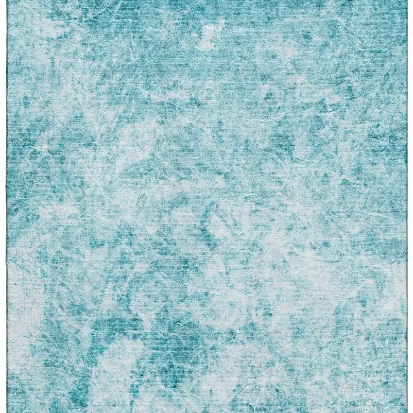 Teal And Ivory Abstract Washable Area Rug With UV Protection Photo 4