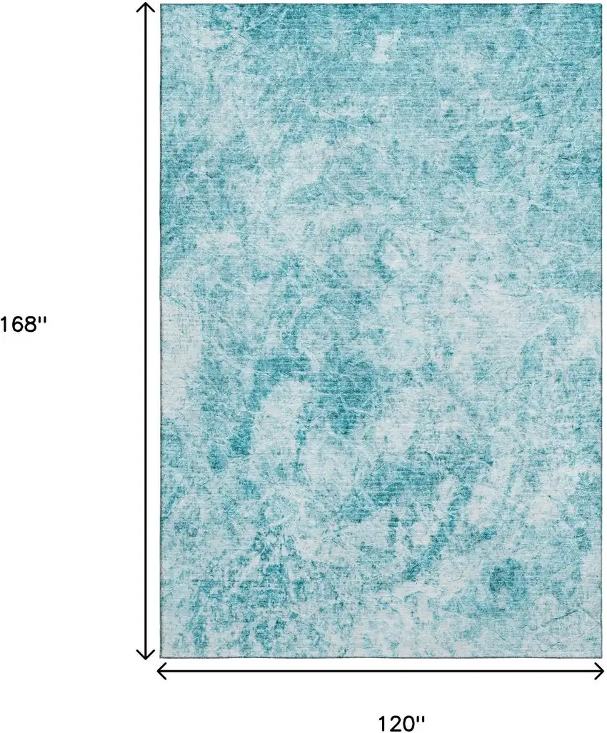 Teal And Ivory Abstract Washable Area Rug With UV Protection Photo 7