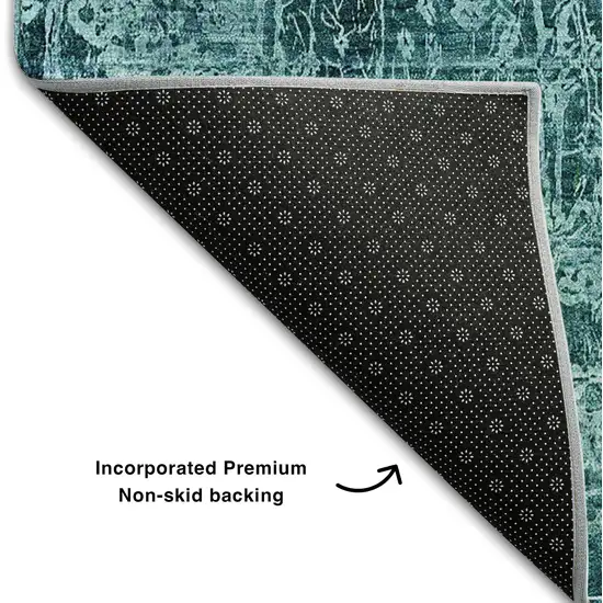 Teal And Ivory Abstract Washable Area Rug With UV Protection Photo 8