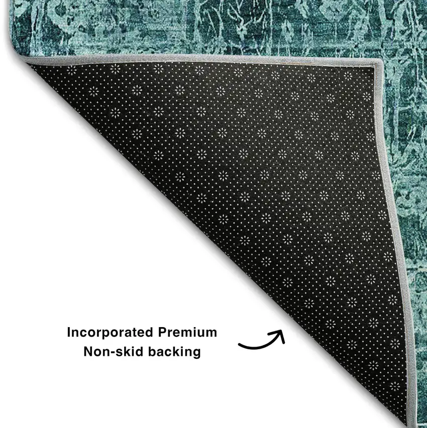 Teal And Ivory Abstract Washable Area Rug With UV Protection Photo 8